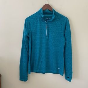 Eddie Bauer Engage Quarter Zip Performance Top, Size Medium, Blue Polka Dot